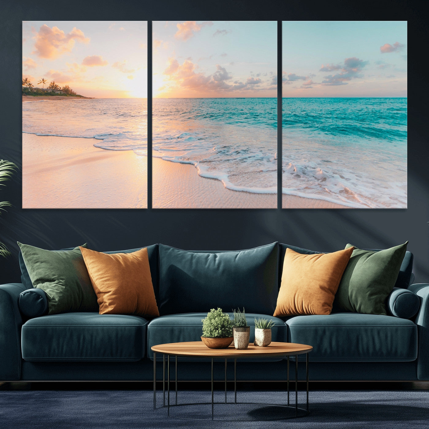 89767-MGV-CV-36X24-Ocean Sunset Wall Art – Serene Beach Canvas Print with Pastel Sky and Waves, Coastal Seascape Artwork for Bedroom, Living Room, or