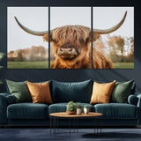 64824-MGV-CV-36X24-Highland Cow Wall Art – Rustic Scottish Bull Canvas Print, Farmhouse Animal Decor for Living Room, Bedroom, Office or Cabin