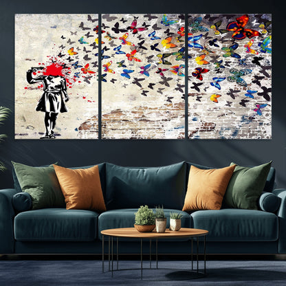 88654-MGV-CV-36X24-Butterfly Explosion Graffiti Wall Art – Street Art Canvas Print, Colorful Butterfly Spray Mural, Modern Abstract Urban Wall Decor