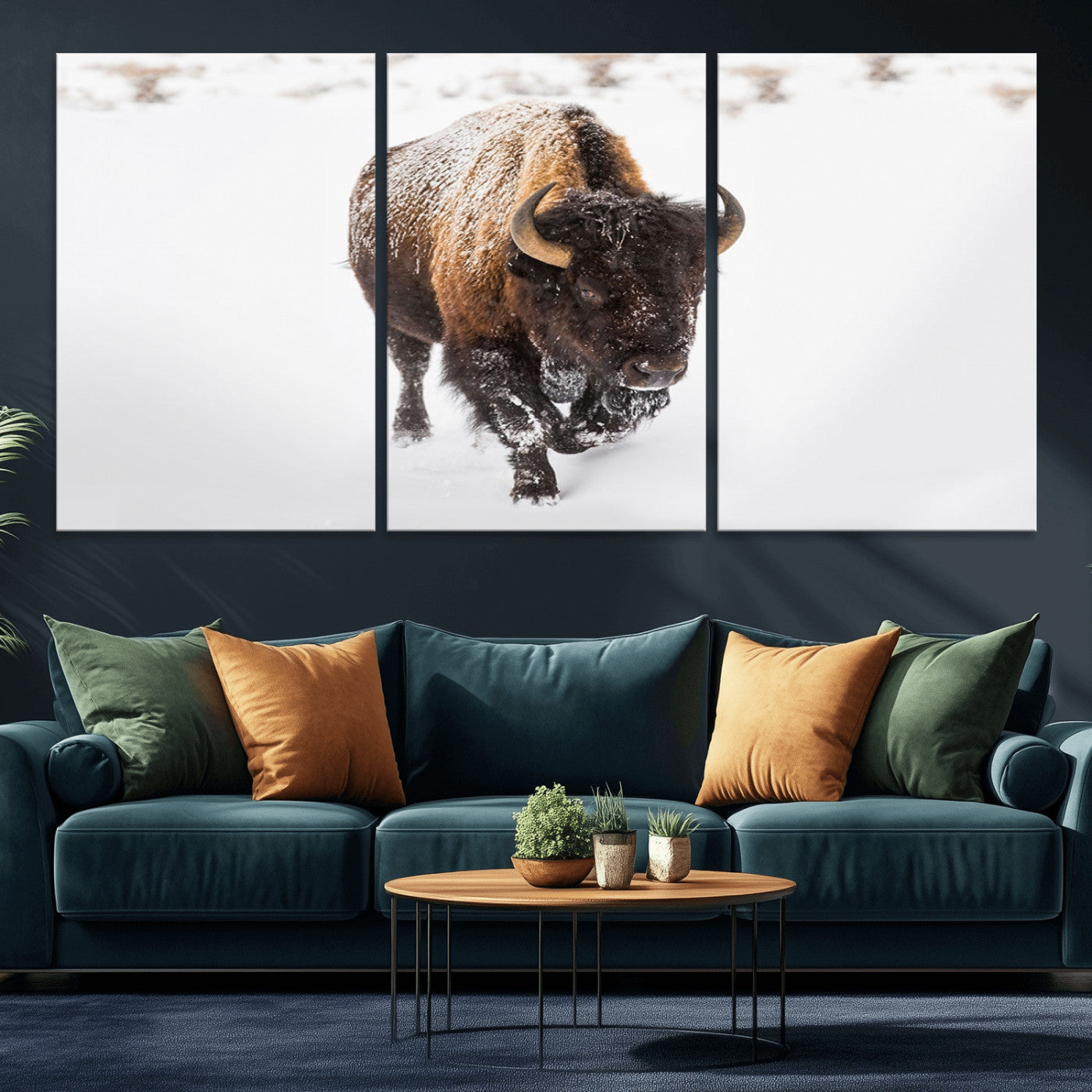 19889-MGV-CV-36X24-Snow Bison Wall Art – Majestic Buffalo Winter Landscape Canvas Print, Rustic Wildlife Photography Decor for Cabin, Lodge, Living