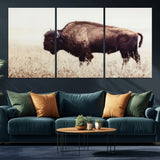 48406-MGV-CV-36X24-American Bison Wall Art – Rustic Buffalo Canvas Print in Prairie Field, Western Wildlife Photography Decor for Cabin, Lodge,