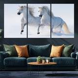 80145-MGV-CV-36X24-White Horses Running Snow Wall Art – Majestic Equine Canvas Print, Winter Nature Photography Decor for Living Room, Office,