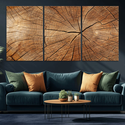 61710-MGV-CV-36X24-Tree Rings Wall Art – Rustic Wood Grain Canvas Print of Tree Trunk Cross Section, Nature Inspired Decor for Cabin, Office, Living