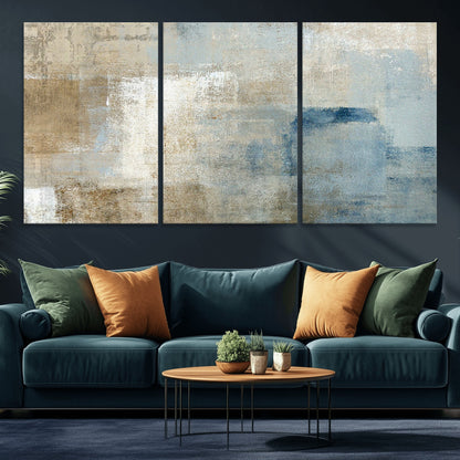 38126-MGV-CV-36X24-Neutral Abstract Wall Art – Modern Beige and Blue Canvas Print and Minimalist Textured Painting for Living Room, Bedroom or Office