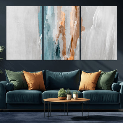 66154-MGV-CV-36X24-Abstract Brushstroke Wall Art – Modern Teal and Gold Canvas Print, Minimalist Contemporary Painting for Living Room, Bedroom, or