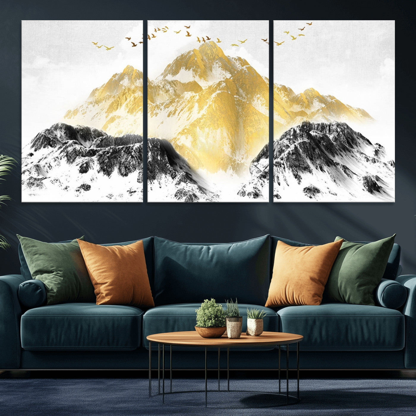 37733-MGV-CV-36X24-Golden Mountain Wall Art – Modern Abstract Landscape Canvas Print with Birds, Luxury Nature Decor for Living Room, Bedroom, or