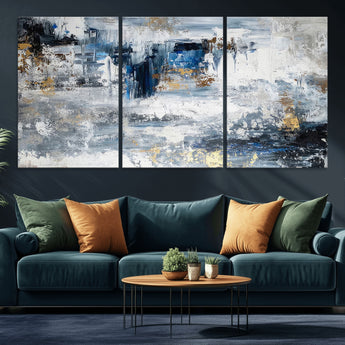 59716-MGV-CV-36X24-Abstract Blue and Gold Wall Art – Modern Textured Canvas Print, Contemporary Painting for Living Room, Bedroom, or Office Decor