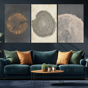 80725-MGV-CV-36X24-Wood Tree Rings Wall Art Canvas Print, Framed Tree Rings Art Picture Print, Abstract Tree Rings Perfect Modern Boho Decor Artwork