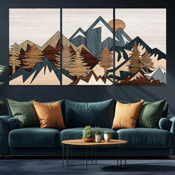 67950-MGV-CV-36X24-Modern Wood Wall Art Canvas Print, Framed Mountain Range Art Picture Print, Wood Mountain Range Perfect Rustic Decor Artwork