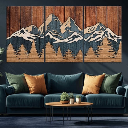 41330-MGV-CV-36X24-Rustic Mountain Wall Art – Wooden Nature Scene with Trees and Peaks, Handmade 3D Layered Decor for Living Room, Cabin or Office