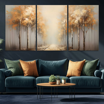 95004-MGV-CV-36X24-Autumn Forest Path Wall Art – Hand Painted Canvas Print with Golden Trees, Modern Nature Landscape Decor for Living Room, Bedroom