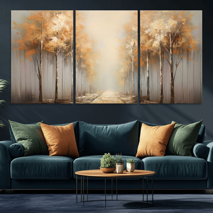 95004-MGV-CV-36X24-Autumn Forest Path Wall Art – Hand Painted Canvas Print with Golden Trees, Modern Nature Landscape Decor for Living Room, Bedroom