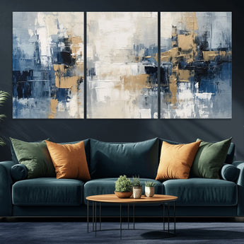 44344-MGV-CV-36X24-Abstract Blue and Gold Wall Art – Modern Hand Painted Canvas Print, Contemporary Textured Painting for Living Room, Bedroom or