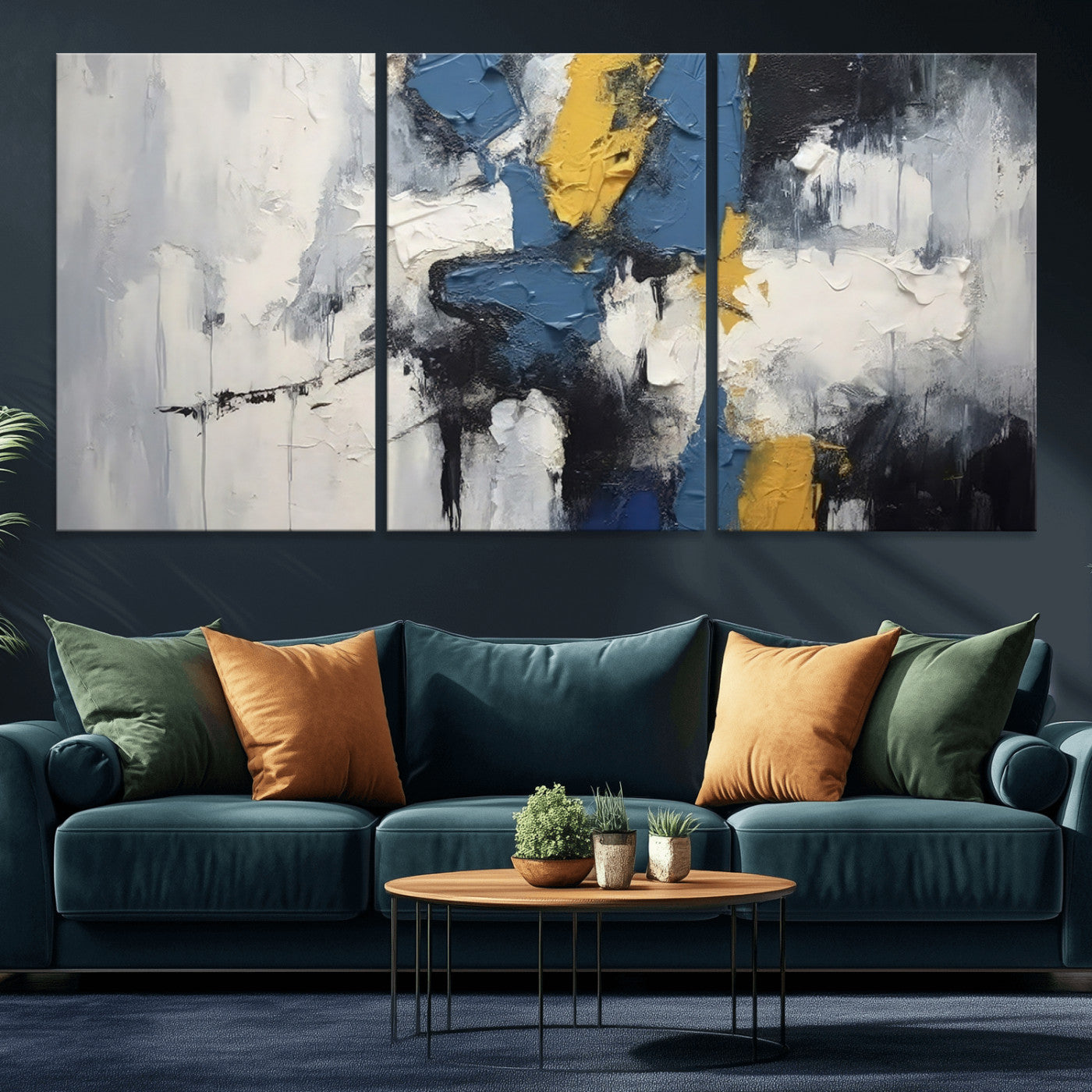 63850-MGV-CV-36X24-Abstract Blue and Yellow Wall Art – Modern Textured Canvas Painting, Bold Contemporary Artwork for Living Room, Bedroom or Office