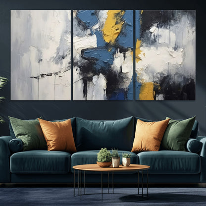 63850-MGV-CV-36X24-Abstract Blue and Yellow Wall Art – Modern Textured Canvas Painting, Bold Contemporary Artwork for Living Room, Bedroom or Office