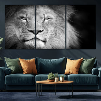 94453-MGV-CV-36X24-Lion Portrait Wall Art – Black and White King of the Jungle Canvas Print, Safari Wildlife Decor for Office, Bedroom, or Living