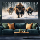 56549-MGV-CV-36X24-Wild Bison Wall Art – Majestic Buffalo Herd Running in Snow Canvas Print, Rustic Wildlife Photography Decor for Cabin, Lodge, or