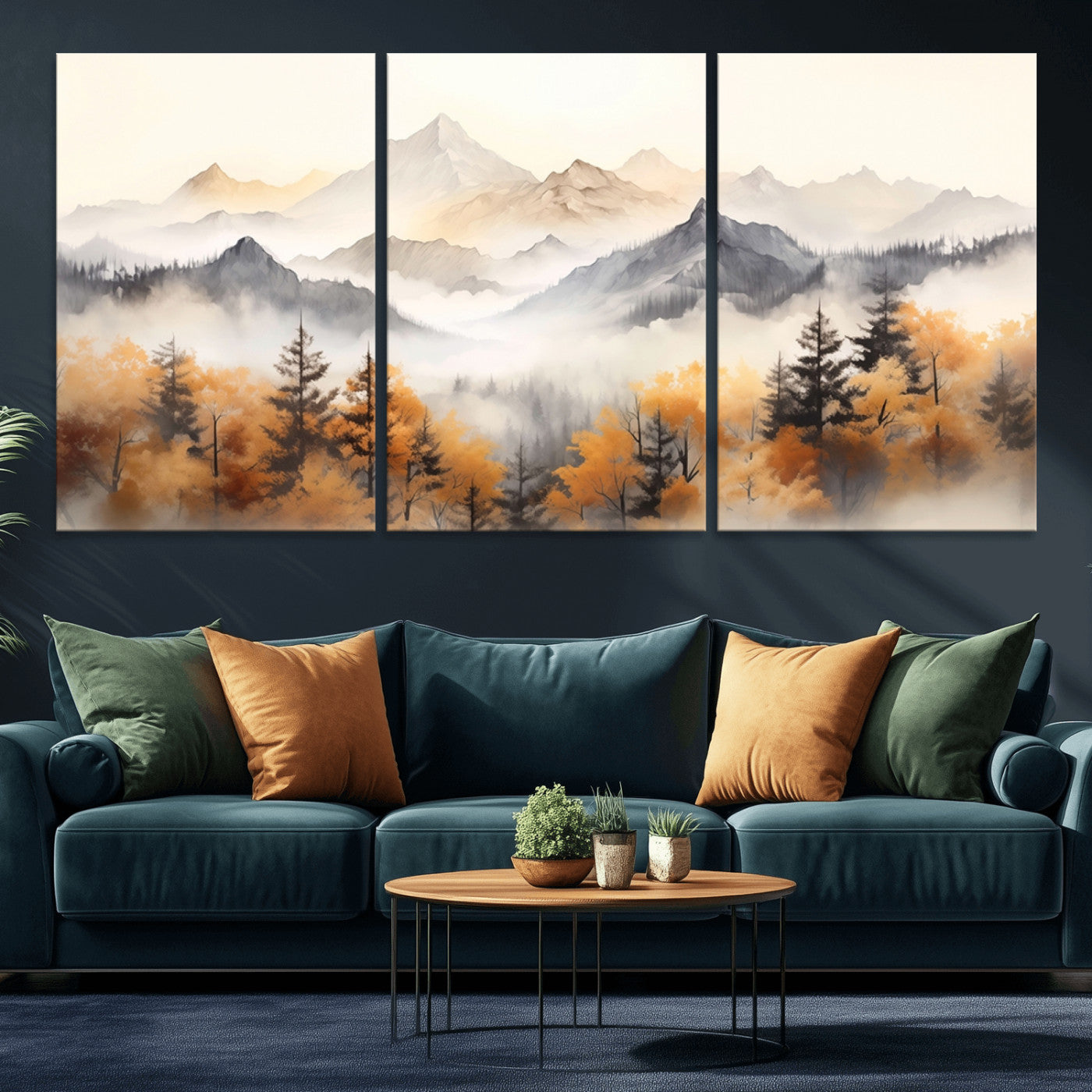 70049-MGV-CV-36X24-Autumn Mountain Forest Wall Art – Misty Landscape Canvas Print, Rustic Nature Inspired Decor for Living Room, Bedroom or Office