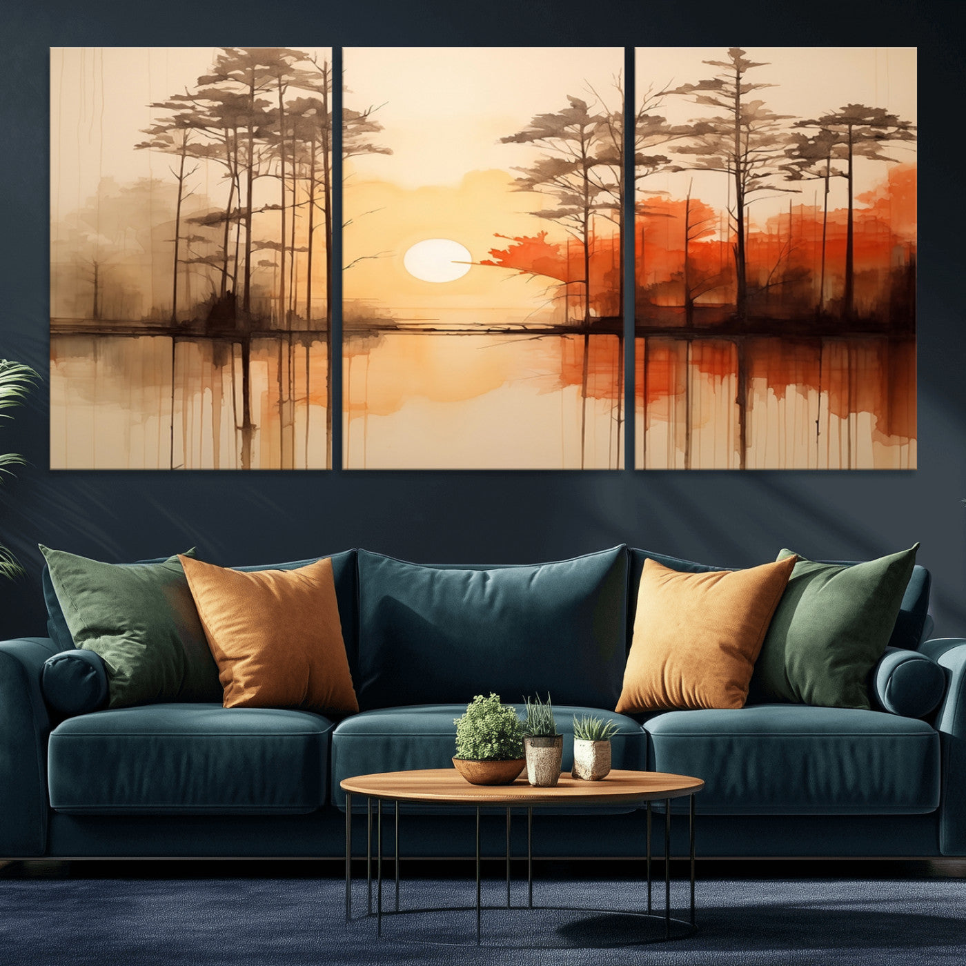51083-MGV-CV-36X24-Sunset Lake Forest Wall Art – Serene Trees and Orange Sky Reflection Canvas Print, Tranquil Nature Decor for Living Room, Office