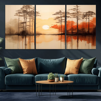 51083-MGV-CV-36X24-Sunset Lake Forest Wall Art – Serene Trees and Orange Sky Reflection Canvas Print, Tranquil Nature Decor for Living Room, Office
