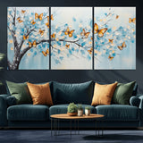 59455-MGV-CV-36X24-Butterfly Tree Branch Wall Art – Blue and Yellow Abstract Canvas Print, Modern Nature Artwork for Living Room, Bedroom or Office