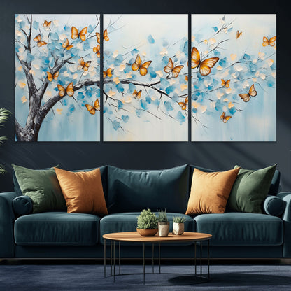 59455-MGV-CV-36X24-Butterfly Tree Branch Wall Art – Blue and Yellow Abstract Canvas Print, Modern Nature Artwork for Living Room, Bedroom or Office