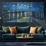 94605-MGV-CV-36X24-Starry Night Over the Rhone Wall Art – Vincent van Gogh Canvas Print, Famous Impressionist Painting for Living Room, Office