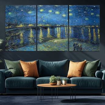 94605-MGV-CV-36X24-Starry Night Over the Rhone Wall Art – Vincent van Gogh Canvas Print, Famous Impressionist Painting for Living Room, Office