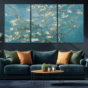 65607-MGV-CV-36X24-Almond Blossom Wall Art – Van Gogh Blue Floral Canvas Print, Elegant Impressionist Painting Decor for Living Room, Bedroom or