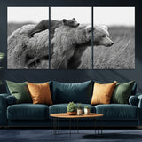 76338-MGV-CV-36X24-Mother Bear and Cub Wall Art – Black and White Wildlife Canvas Print, Rustic Nature Photography for Cabin, Living Room or Office