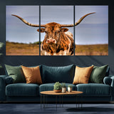 18594-MGV-CV-36X24-Texas Longhorn Bull Wall Art – Rustic Western Cattle Canvas Print, Country Farmhouse Decor for Living Room, Office or Cabin