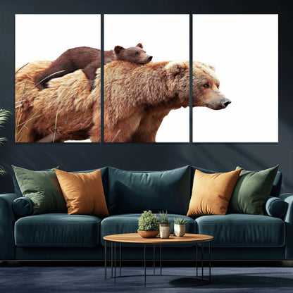 76943-MGV-CV-36X24-Mom Bear Wall Art Canvas Print, Framed Bear Photography Art Picture Print, Rustic Bear and Cub Perfect Rustic Farmhouse Decor