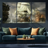 26512-MGV-CV-36X24-Naval Battle Wall Art – Dramatic Tall Ship Canvas Print, Historic Pirate Sailing War Scene, Nautical Decor for Office, Study or