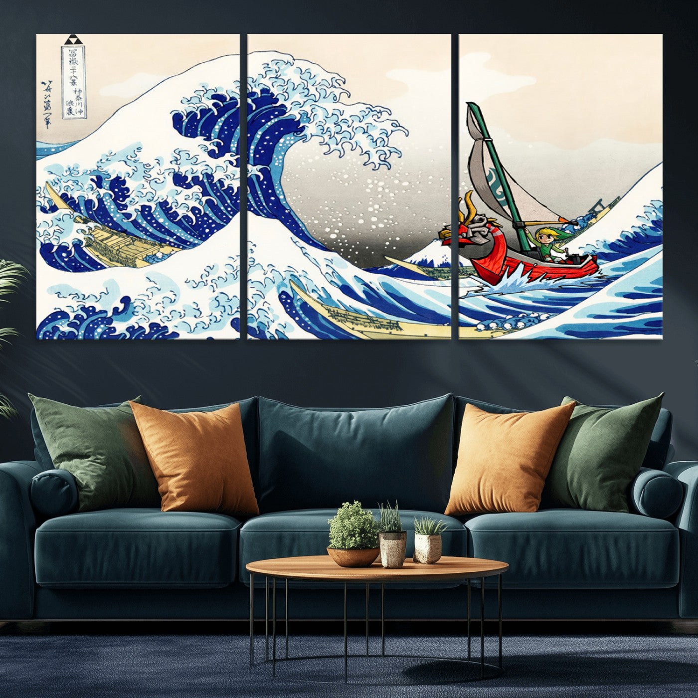 19450-MGV-CV-36X24-Great Wave Adventure Wall Art – Japanese Style Ocean Canvas Print, Fantasy Sailing Decor for Living Room, Bedroom or Office