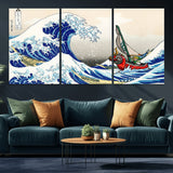 19450-MGV-CV-36X24-Great Wave Adventure Wall Art – Japanese Style Ocean Canvas Print, Fantasy Sailing Decor for Living Room, Bedroom or Office