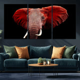 14788-MGV-CV-36X24-Red Elephant Wall Art – Bold Wildlife Canvas Print, African Safari Animal Decor for Living Room, Bedroom or Office