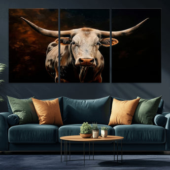 70522-MGV-CV-36X24-Longhorn Bull Wall Art – Striking Canvas Print of Majestic Bull, Premium Animal Decor for Home, Office, Man Cave, or Living Room