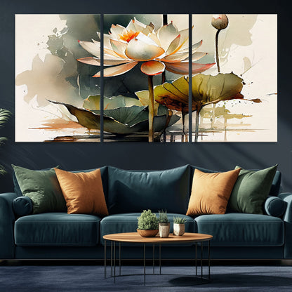 62531-MGV-CV-36X24-Lotus Flower Wall Art – Watercolor Botanical Canvas Print, Tranquil Nature Artwork for Living Room, Bedroom or Meditation Space