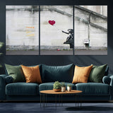 50559-MGV-CV-36X24-Banksy Girl with Balloon Wall Art – Famous Street Graffiti Canvas Print, Modern Urban Artwork for Living Room, Bedroom or Office