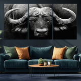 75273-MGV-CV-36X24-Buffalo Wall Art – Black and White African Buffalo Canvas Print, Rustic Wildlife Animal Artwork for Farmhouse, Living Room,