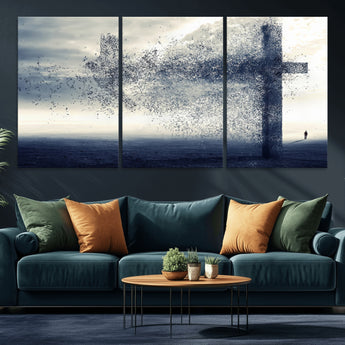 55718-MGV-CV-36X24-Surreal Cross Wall Art – Spiritual Faith Canvas Print, Abstract Christian Artwork with Modern Religious Symbol for Living Room,