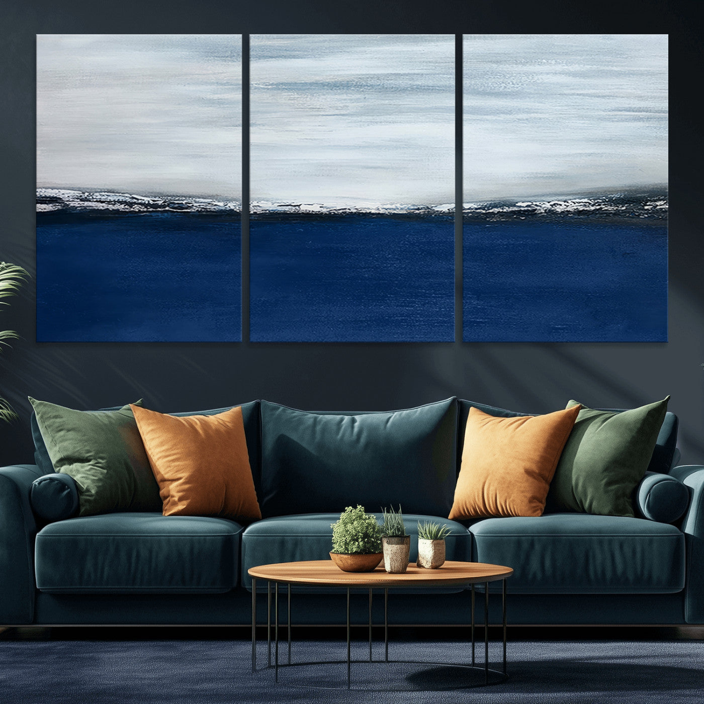 62197-MGV-CV-36X24-Abstract Ocean Wall Art – Minimalist Blue and White Canvas Print, Modern Coastal Seascape Painting for Bedroom, Living Room or