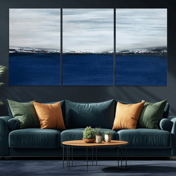 62197-MGV-CV-36X24-Abstract Ocean Wall Art – Minimalist Blue and White Canvas Print, Modern Coastal Seascape Painting for Bedroom, Living Room or