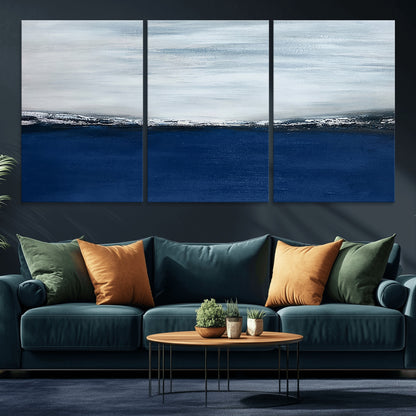 62197-MGV-CV-36X24-Abstract Ocean Wall Art – Minimalist Blue and White Canvas Print, Modern Coastal Seascape Painting for Bedroom, Living Room or