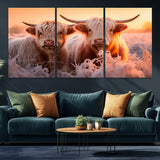 68253-MGV-CV-36X24-Highland Cow Wall Art – Rustic Farmhouse Cattle Canvas Print, Frosty Sunset Animal Artwork for Living Room, Bedroom or Country