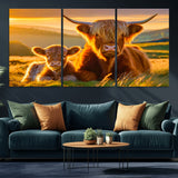 20567-MGV-CV-36X24-Highland Cow and Calf Wall Art – Rustic Farmhouse Sunset Cattle Canvas Print, Country Animal Artwork for Living Room, Bedroom, or