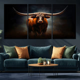 48896-MGV-CV-36X24-Texas Longhorn Wall Art – Rustic Western Bull Canvas Print and Farmhouse Cattle Painting for Living Room, Ranch, or Office Decor .