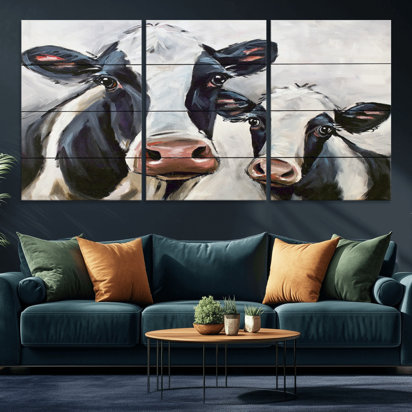 28934-MGV-CV-36X24-Farmhouse Cow Wall Art – Rustic Black and White Dairy Cattle Canvas Print, Country Barn Animal Painting for Kitchen, Living Room