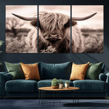 55903-MGV-CV-36X24-Highland Cow Wall Art – Rustic Sepia Scottish Highland Bull Canvas Print, Farmhouse Country Animal Decor for Living Room, Bedroom