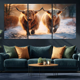 50490-MGV-CV-36X24-Highland Cow Wall Art – Rustic Panoramic Canvas Print Two Cattle Snowy Landscape, Farmhouse Country Decor for Living Room Office